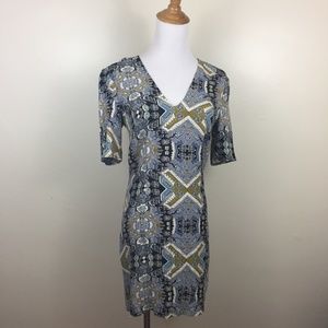 FREE PEOPLE V Neck Printed Short Sleeve Dress